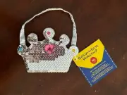 Build a Bear Teddy Bear Accessory - Silver Sequin Jeweled Crown Purse - New
