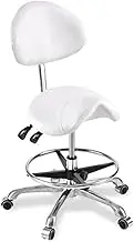 Ergonomic Saddle Stool w/Casters & Footrest Hydraulic Swivel Rolling Saddle Chair 45-60cm Height Adjustable for Salon Spa Massage Tattoo