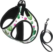 Cactus Flower print Dog Harness and Leash Set, Reflective Adjustable Puppy Vest for Small Medium Large Dogs, Cats