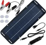 Fxvhojq Solar Trickle Charger, Waterproof 30W12V Solar Panel Kit, Portable Solar Powered Charger Kit with 4 Suction Cups, High-Efficiency Car Battery Charger for Car RV Boat Motorcycle 13.7 * 4.9inch