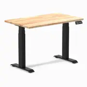 Desky Dual Mini Natural Rubberwood Sit to Stand Desk 1000x600mm Matte Black Frame