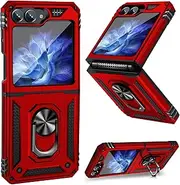 [KUXNGUYI] for Samsung Galaxy Z Flip 6 case with Rotating Ring Kickstand Slide Camera Cover, Shockproof Protective Flip6 5G Case for Galaxy Z Flip 6 Phone Case (Red, for Samsung Galaxy Z Flip 6)