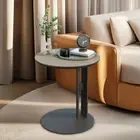 Mid-century Side Table with Saddle Leather Top Leisure Couch End Table C-Shaped