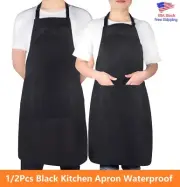 Black Apron Adjustable Apron Around Kitchen Pocket Apron Waterproof Outdoor BBQ