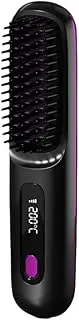 LCD USB Charging Heating Curling Power Comb Hair Straightener Wireless Portable Portable Hair Straightening Comb Black