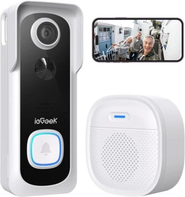 2K Video Doorbell Camera Wireless Door Bell with Chime Ringer, with Alexa, IP66