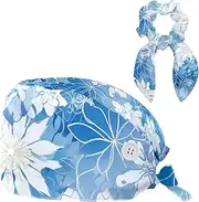 [YTYVAGT] Scrub Caps Women,Scrub Hats Suitable for Women,Blue Merry Christmas Snowflakes