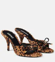 [Versace] Versace Leopard Opera Bow 95 shearling mules AU 7 brown
