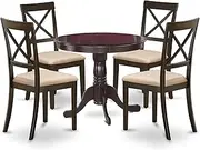 East-West Furniture ANBO5-CAP-C Wooden Dining Table Set- 4 Amazing Dining Room Chairs with Linen Fabric seat and A Mid Century Dining Table (Cappuccino Finish)