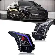 Headlights Assembly Compatible With Cadillac 2013-2019ATS-L Demon Eye Projector Blue Turn Signals Dynamic Startup Front Lamps