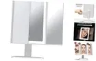 LED Lighted Makeup Mirror with 3 Color Temp, Rechargeable Trifold Vanity