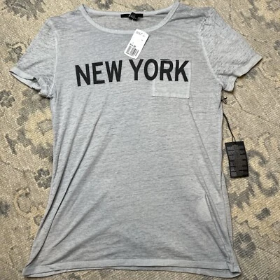 Forever 21 Women's Gray With Hint Blue Short Sleeve T Shirt "New York" Size L