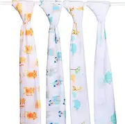 Extra Large Super Soft Muslins - Animal Designs - Gift Boxed 4-Pack, Multicolour