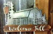 Rustic Metal Barn (Welcome Fall) Wooden Metal Shelf Sitter (Robert Stanley) NWT