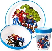 Avengers 3pcs Reusable Bicolor Premium Kids Dinner Tableware Set Plate, Bowl & Tumbler, BPA Free