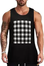 [NQHJT] Men Tank Tops Black and White Plaid Sleeveless T Shirts for Men's Fitness Quick Dry Gym Tank Top for Men