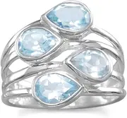 [JewelryWeb] 925 Sterling Silver Multi Row Ring Four Pear Blue Topaz Stones-Stones 5.5mm X 8mm Band Style-Ring for Women