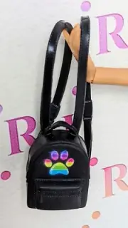 New BARBIE Fashionistas Rainbow PAW PRINT Black MINI BACKPACK Bag Doll Purse