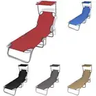 Sun Lounger Bed Reclining Deck Outdoor Camping Beach Chair Folding w/Canopy Pool