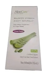 AloeCure Pure Aloe Vera Juice Grape Flavor 500ml Bottle, Acid Buffer, Certified