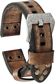 [OVARIA] Handmade Vintage Leather Watchbands Red/Yellow Blue Watch Strap Band Fit For Panerai Belt Carved Buckle18 20 22 24mm(18mm,Brown)