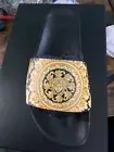 NWT VERSACE WOMEN POOL SLIDE T 0.5 VITELLO ST BAROCCO MOSAIC NERO ORO SZ 38