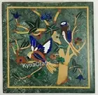 Green Marble Coffee Table Top Bird Pattern Inlay Work Sofa Side Table for Office