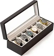 [CASE ELEGANCE] Solid Espresso Wood Watch Box Organizer with Glass Display Top by caseElegance