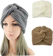 [KUYYFDS] Women Winter Turbans Knitted Beanie Hat Wool Warm Chemo Caps Stretch Head Hair Loss Hat 3 Pcs Turbans, Head Wrap, Knitted, Chemo