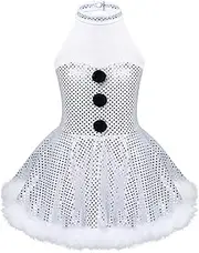 [Yruioon] Kids Girls Christmas Snowman Santa Claus Costume Sequins Figure Ice Skating Dance Dress