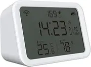 Tuya WiFi Temperature Humidity Light Detection Alarm Clock 4 in 1 Intelligent Sensors Home Household Desk Bedroom Living Room Temerature Humidity Sensors Time Date Display Mobilephone APP Re-GTRH