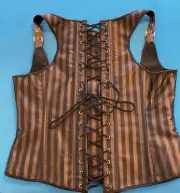 Steampunk Underbust Corset Brown Striped Waist Trainer 4XL Valentine Gift Her