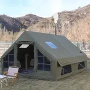 [BOOMLATU] Cotton Canvas 2-4 Person Inflatable Tent Blow Up Tents with Pump and Stove Jack Hole,4 Season Waterproof Windproof Air Tent Pop-Up Tents,Quick to Set up