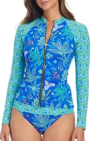 Rod Beattie Desert Bloom Long Sleeve Rashguard in Bleu Multi at Nordstrom, Size Small