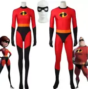 Adults Incredibles Costume Mens Ladies Mr Mrs Incredible Superhero Jumpsuit