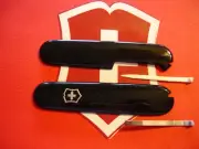 NEW GENUINE VICTORINOX 91mm BLACK SWISS ARMY KNIFE SCALES +TOOTHPICK & TWEEZER