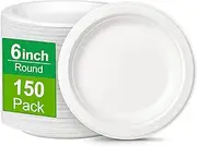 150 Pack Compostable Eco-friendly Plates: Small, White Plates (6 inch), Perfect for Dessert, Cake, Appetizer