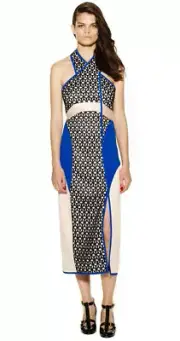 New Alice McCall Long Midi Dress Textured Colorblock Sleeveless Halter Slit
