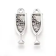 4 Champagne Glass Charms Antiqued Silver Sparkling Wine Jewelry Set New Year's