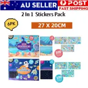 6 X Kids Ocean Planet 2 In 1 Stickers Pack Children 2 Assorted Themes 27 x 20CM