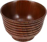 Zerodeko 1pc Delicate Food Serving Bowl Jujube Wood Rice Storage Bowl with Lines Non Slip Design Kitchen Gadget for Soup Salad and Meal Prep