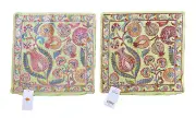 Boho Decorative Pillow Cases Green & Pink Flowers Embroidered 16" Khaddi Shams