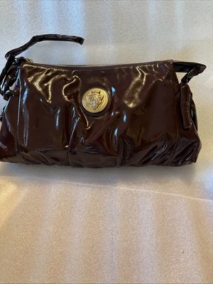 NWT Gucci Patent Leather Hysteria Clutch Bag 197015 Brown Color Wrist Strap
