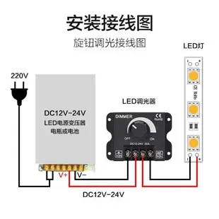 led調光器12V24V軟硬燈條燈帶霓虹燈箱亮度調節開關DIMMER無極PWM