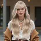 613 Blonde Wig With Bangs Long Wavy Wig with Bangs for Women Synthetic Heat R...