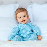 Organic Cotton Crossover Baby Sleepsuit with Feet - Aquatic Blue Palms and Pineapples