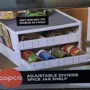 Copco Adjustable Divider Spice Jar Shelf Rack Organizer New
