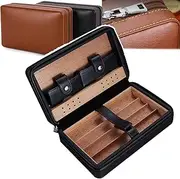 [Whauoy] Portable Travel Leather Cigar Case- Holds Up to 4 Cigars, Travel Cigar Humidor Case, with Cigar Cutter, Humidifier+ Divider, for Travel Business,A