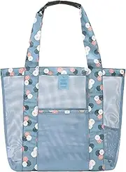 [Generisch] Mesh Beach Bag, Beach Bag, Mesh Beach Shoulder Bag, Spacious Pool Bag, Large Mesh Summer Pool Bag for Beach, Swimming, Picnic Trips