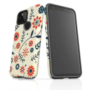 For Google Pixel 4a 5G Case Armour Protective Cover Flowers Orange Blue